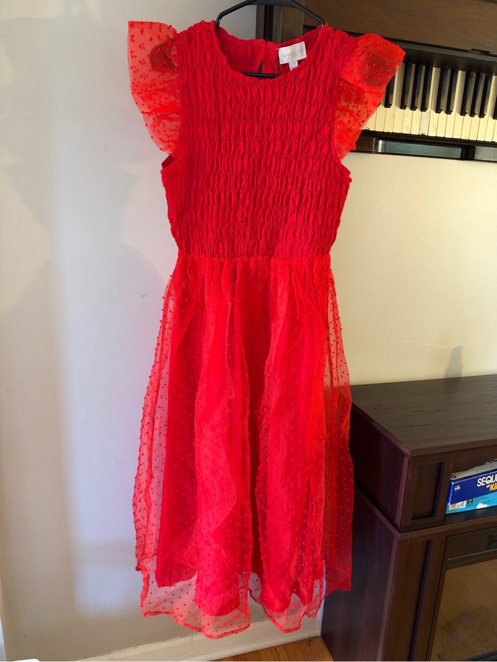Sugarlips Bright Red Flutter-Sleeve Midi Dress